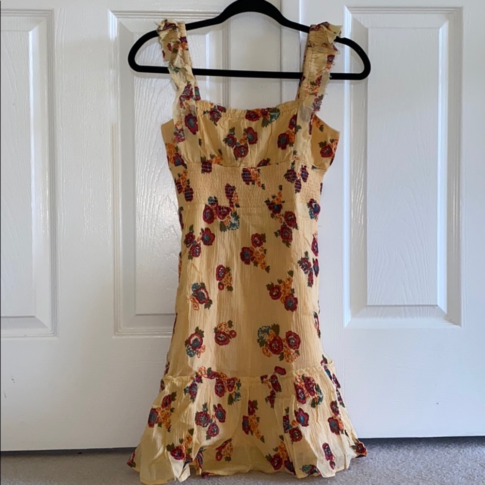 BNWT UO Yellow Floral Festival Ruffle Dress